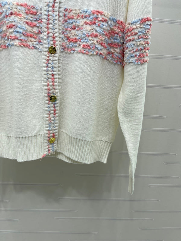 CC 26S Striped Tweed Chest Band Logo Cardigan Wool 433241
