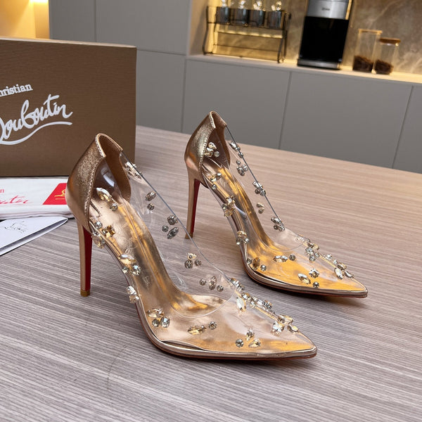 CL 26S Degraqueen Pumps 10.5cm Crystal Gold PVC 140669