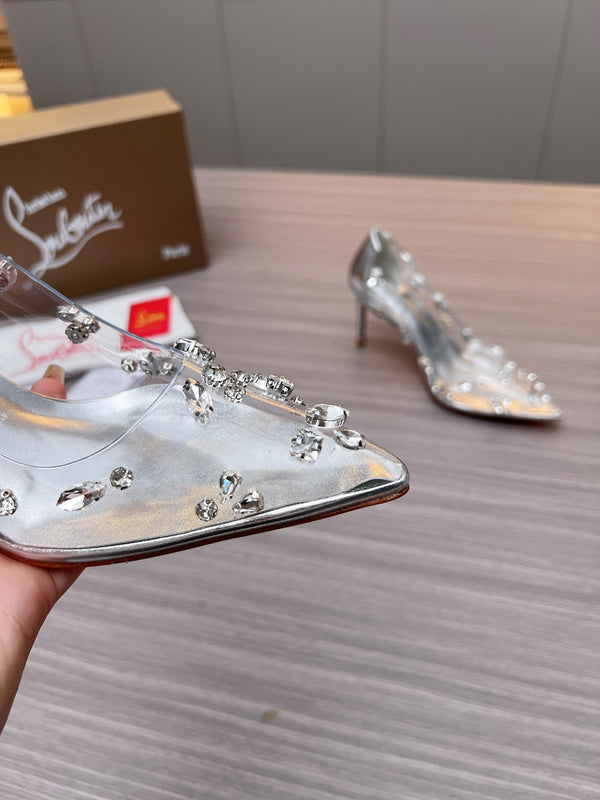 CL 26S Degraqueen Pumps 8.5cm Crystal Silver PVC 140666