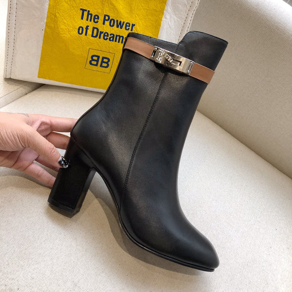 HM Classic Kelly High-Heeled Boots Brown Black Cowhide 546216
