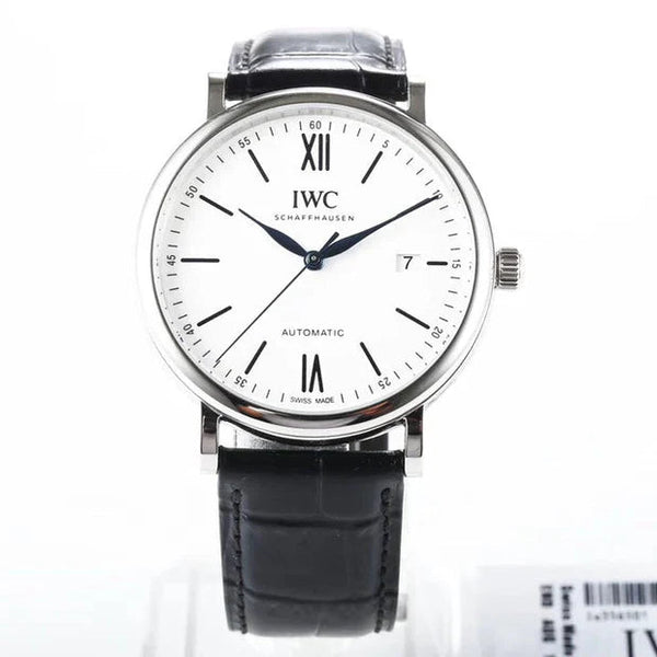 IWC Portofino 40mm White Dial Blue Numerals Black Crocodile Leather