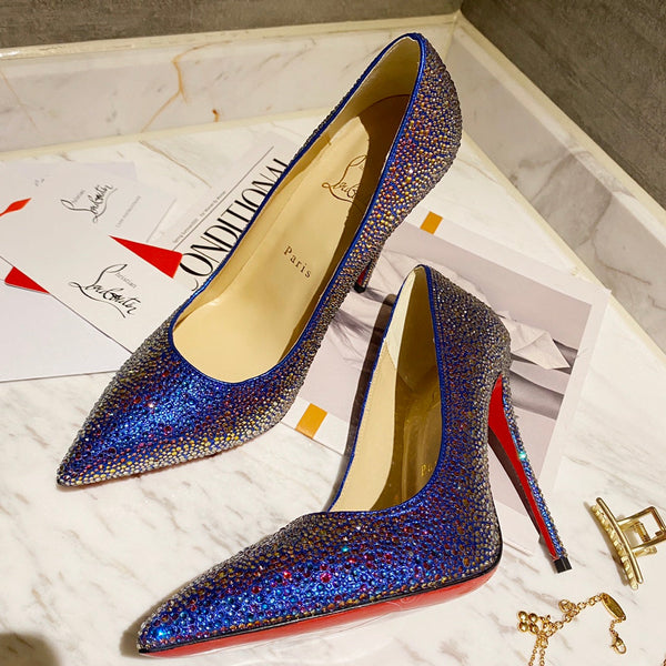 CL Kate Strass Degrade Pumps 100mm Suede Blue