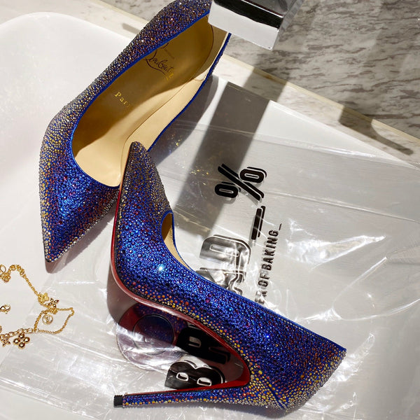 CL Kate Strass Degrade Pumps 100mm Suede Blue