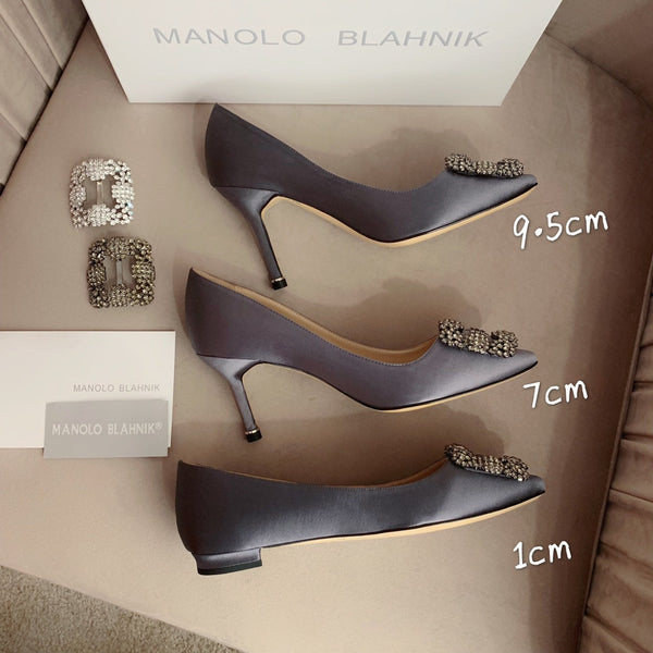 Hangisi Taupe Satin Crystal Embellished Pumps 700528