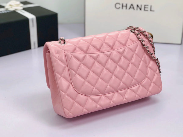 flap bag jumbo 30 pastel pink lambskin silver hardware