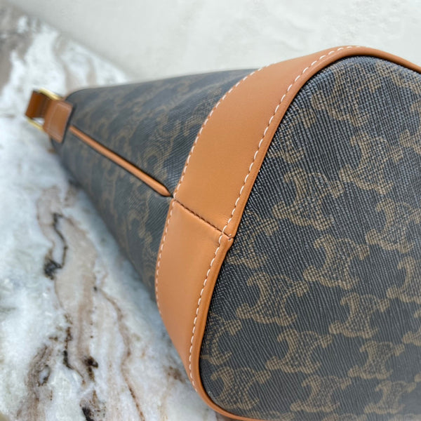 Celine Medium Bucket Bag In Triomphe Canvas With Calfskin