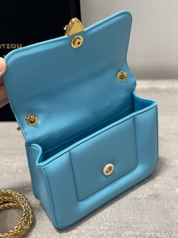 BVL Serpenti Mary Katrantzou Top Handle 19cm Sky Blue Lambskin GHW 188688