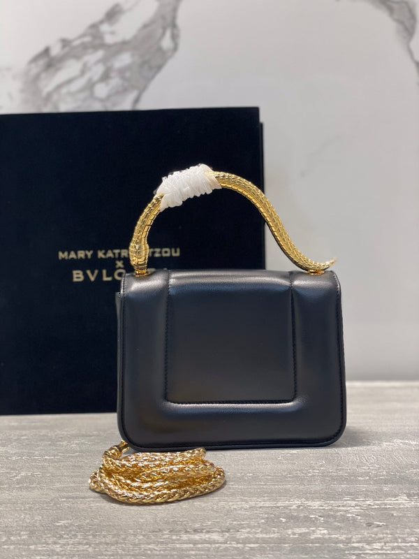 BVL Serpenti Mary Katrantzou Top Handle 19cm Black Lambskin GHW 188705