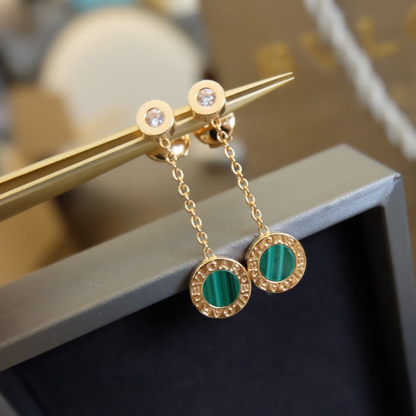 BVL EARRINGS DROP MALACHITE PINK GOLD