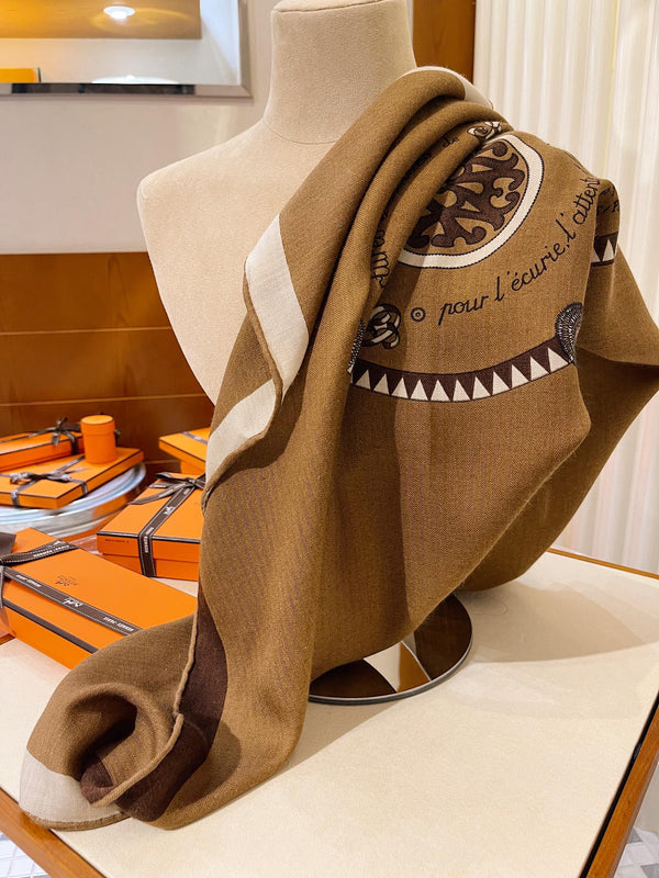Square Scarf 90 CM In Brown Colorful Cashmere Silk  330350