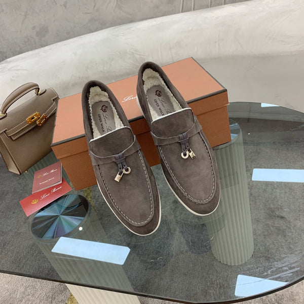 LP 26s Open Walk Loafers 2cm Dark Gray Suede Shearling SHW 110783