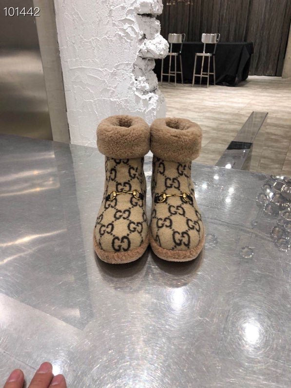 Gucci 2025 Monogram Boot Beige Black Wool 564784