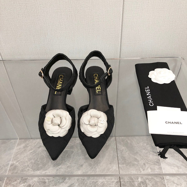 CC 25C 5CM Slingback Flats Black White Fabric 213240