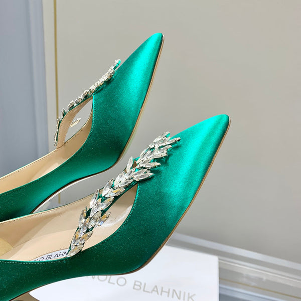 Manolo Women's Nadira Pumps 70 Green Satin