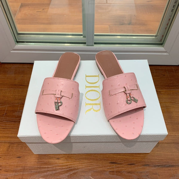 Summer Charms Sandals Mule Pink Ostrich Brown Lambskin
