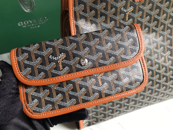 HARDY PM BAG 40 IN BLACK GOYARDINE CANVAS AND TAN TAURILLON LEATHER TRIM
