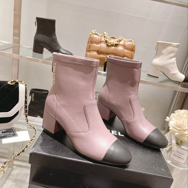 CC 26s Cap-Toe Block-Heel Ankle Boots 5cm Purple Black Leather 966882