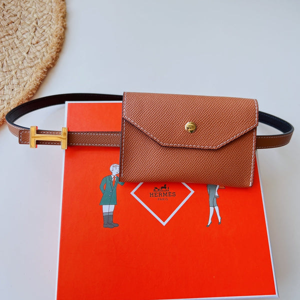 focus belt 13mm with kelly pocket brown epsom gold buckle
