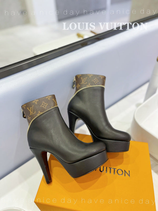 LV Afterglow Boot 10.5 Black Cowhide Monogram Canvas