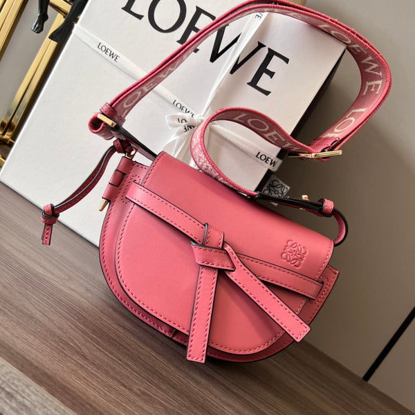 Mini Gate Dual bag in soft calfskin and jacquard pink smooth caflskin