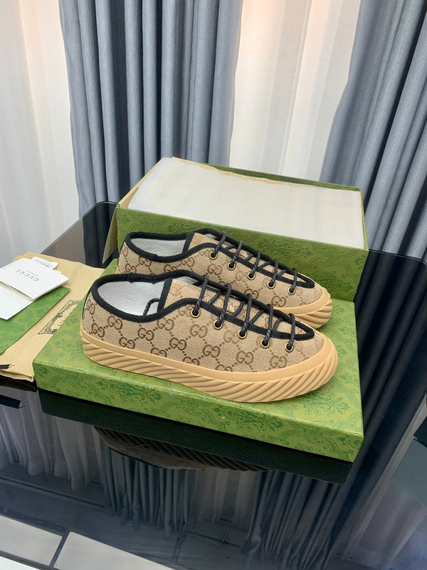 GG UNIQUE SNEAKER THICK-SOLE LIGHT BROWN CANVAS