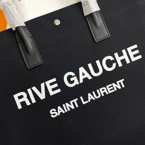 Rive Gauche Tote Black Canvas Leather Trim 286024