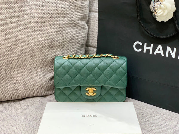 flap bag mini 20cm dark blue green caviar gold hardware
