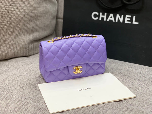 flap bag mini 20cm purple caviar gold hardware