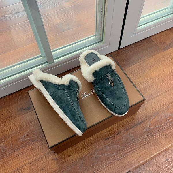 LP 26s Charms Walk Mules 2cm Dark Green Suede 110925
