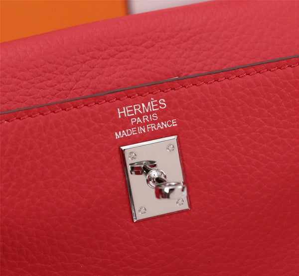 HM KELLY BAG 28 RED TOGO SILVER HARDWARE