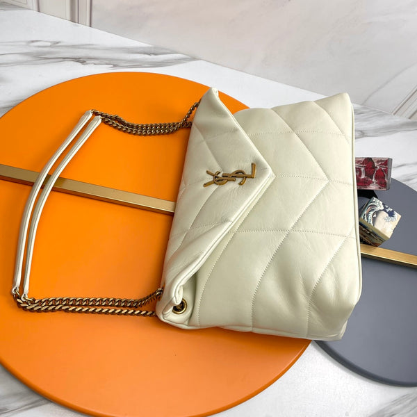 YSL Loulou Puffer Medium Bag 35cm White Glossy Leather