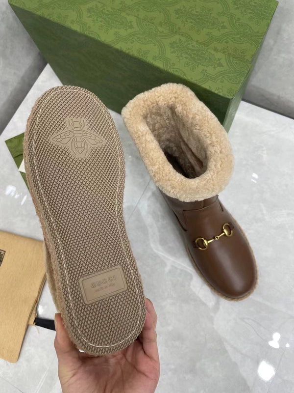 Gucci 2025 Boot Brown Beige Sheepskin Wool 564790