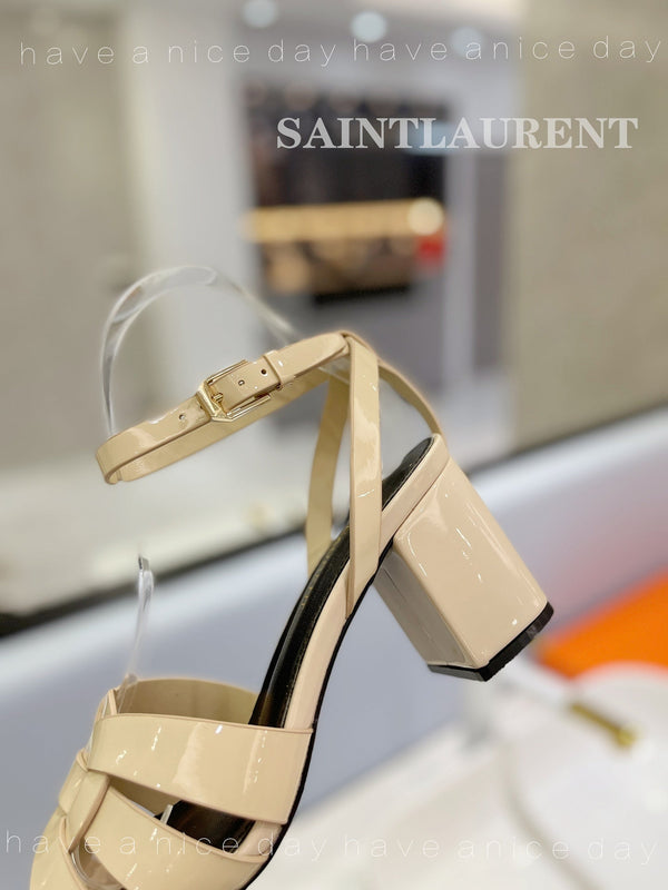 SL TRIBUTE SANDAL GLOSSY PASTEL YELLOW CALFSKIN