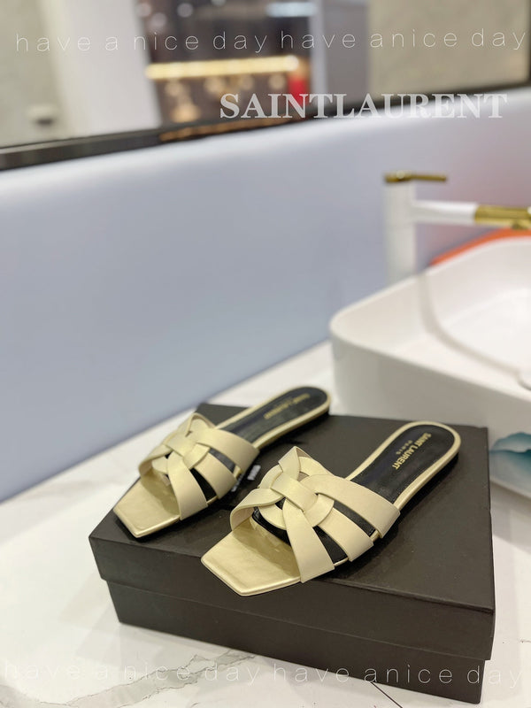 SL TRIBUTE SLIPPERS PASTEL YELLOW CALFSKIN