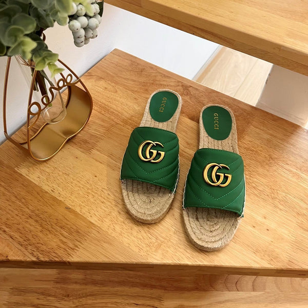 GG 26ss Slide Green Canvas Sheepskin 692201