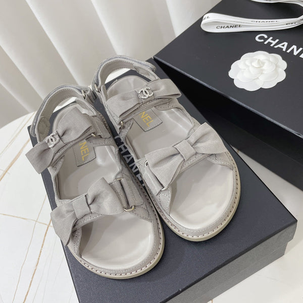 CC 26s Sandals Grey Fabric Bow Embellishment