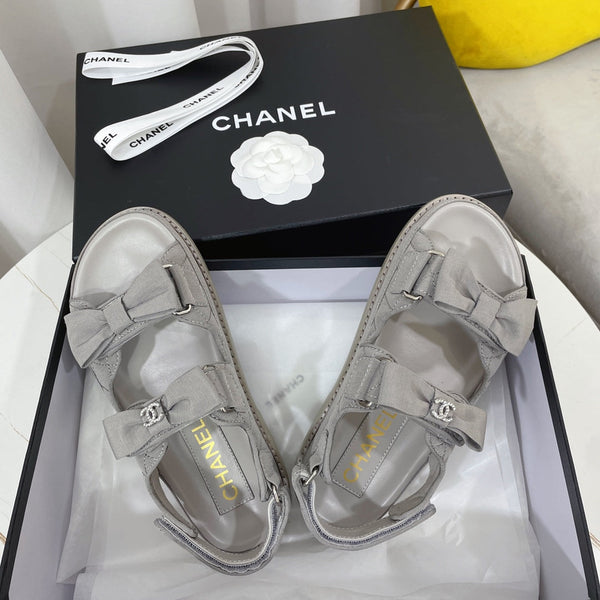 CC 26s Sandals Grey Fabric Bow Embellishment