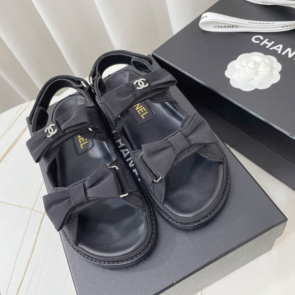 CC 26s Sandals Black Fabric Bow Embellishment