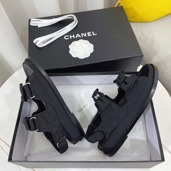 CC 26s Sandals Black Fabric Bow Embellishment