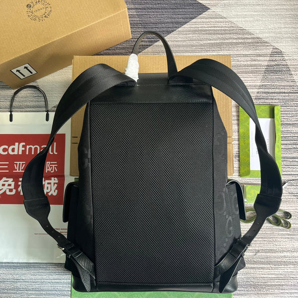 GG OPHIDIA LARGE 42 BACKPACK IN BLACK CANVAS AND CALFSKIN