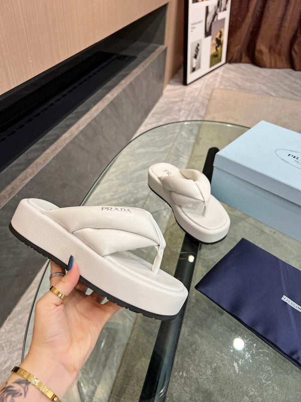 PRA THONG FLATFORM SANDALS WHITE LAMBSKIN