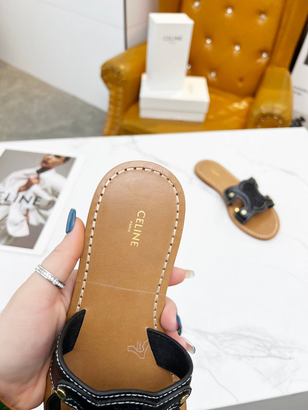 TRIOMPHE SLIDE IN BRONZE BROWN CALFSKIN