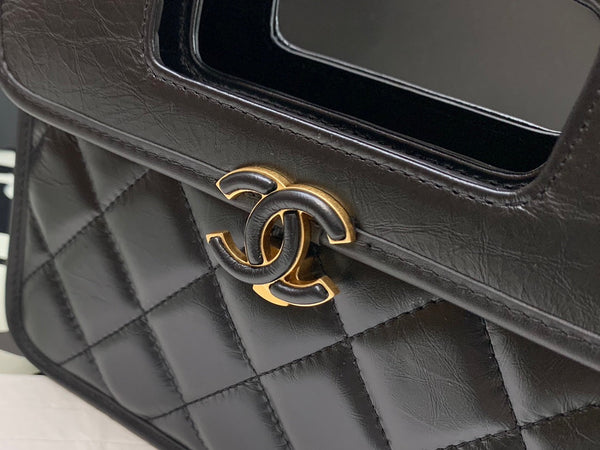 CC Quilted Mini Graphic Catch Flap Bag Black Lambskin