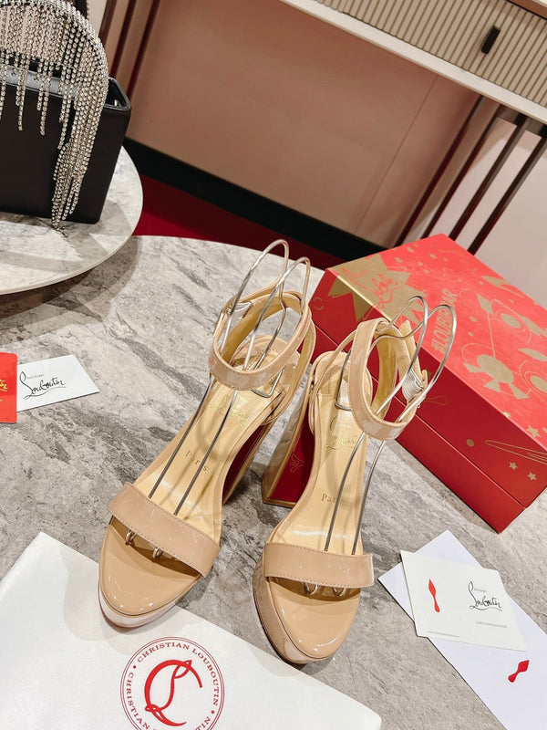 CL Loubi Bee Alta Sandal 13cm Beige Leather 825354