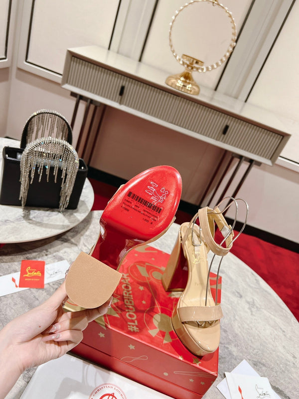CL Loubi Bee Alta Sandal 13cm Beige Leather 825354