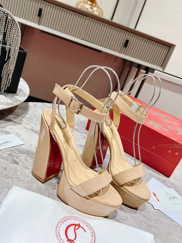 CL Loubi Bee Alta Sandal 13cm Beige Leather 825354