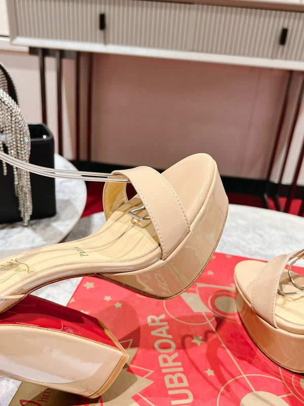 CL Loubi Bee Alta Sandal 13cm Beige Leather 825354