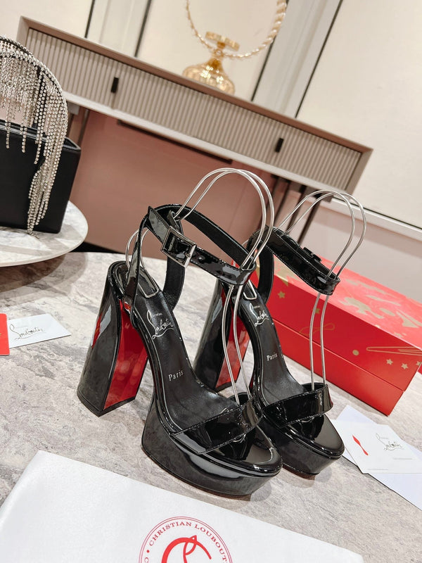 CL Loubi Bee Alta Sandal 13cm Black Patent Leather 825356