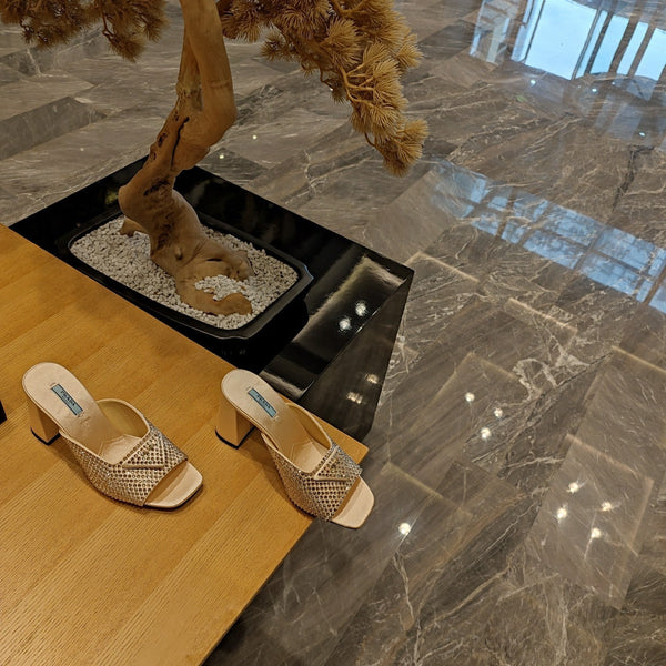 Prada 26S Open-Toe Crystal-Embellished Mules 100mm in Beige Satin