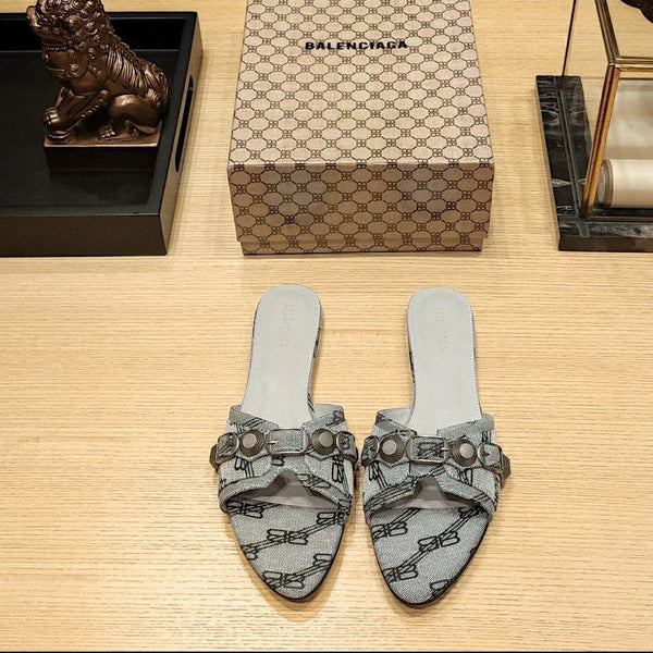 Balenciaga 26s Flat Slippers Gray Canvas Leather 681305